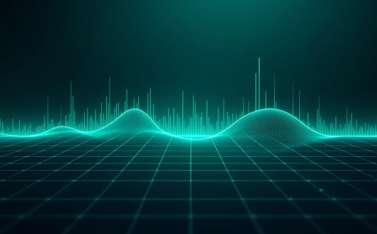 Abstract viridian pharmacokinetic concentration curve over a dark grid